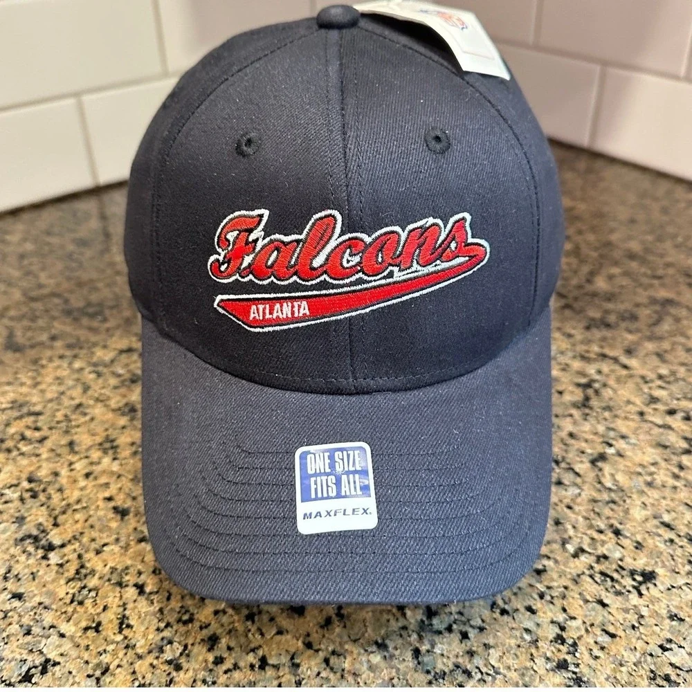 Vtg Atlanta Falcons Hat NFL Stretch Fit Baseball Cap Blue Dead Stock New